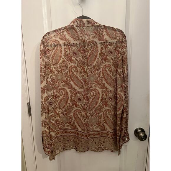 Vintage Burberrys Women's Paisley Brown Sheer 14 Button Down Shirt Corpcore boho - Picture 2 of 8